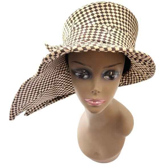 Vintage Perche Couture Kentucky Derby Hat Wide Brim Check Pattern Asymmetrical - Picture 2 of 11